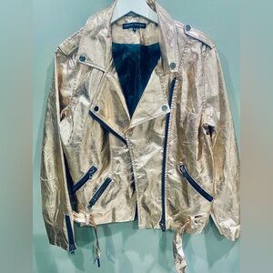 English Factory Rose Gold Metallic Moto Biker  Belted Jacket  Sz M